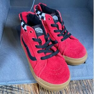 Vans Sk8-Hi Zip Red Suede Gum Sole Kids High Top Sz 8 Sneakers Streetwear Skater